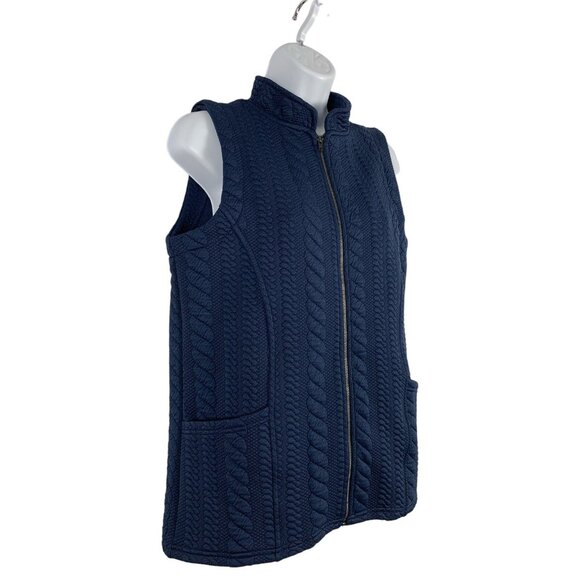 Blair Women's Navy Blue Cable Knit Zip-Up Winter Vest Size Small - Picture 3 of 10